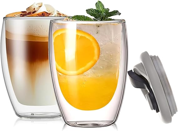 350ml Double Walled Glass Mugs, Glass Coffee Mugs Set of 2
