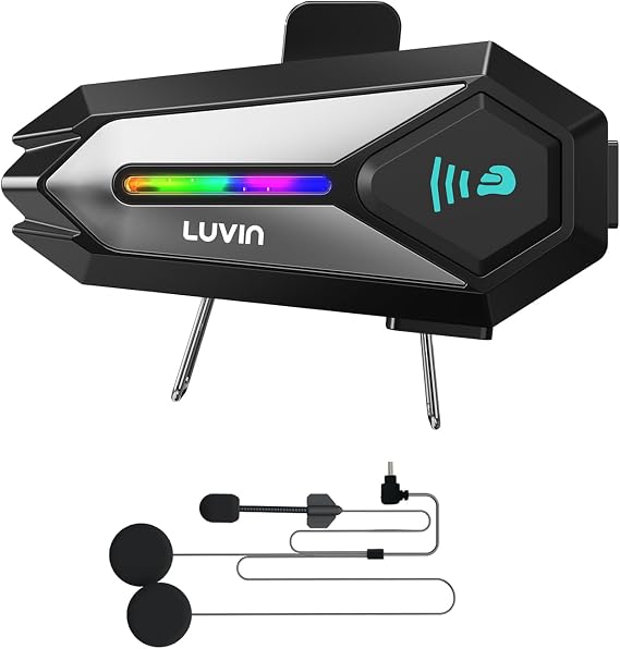 LUVIN Helmet Bluetooth Headset Motorbike Helmets Intercom Front & Rear 2-Riders Motorcycle Communication Systems Active Noise Cancellation IP65 Waterproof, 1000mAh