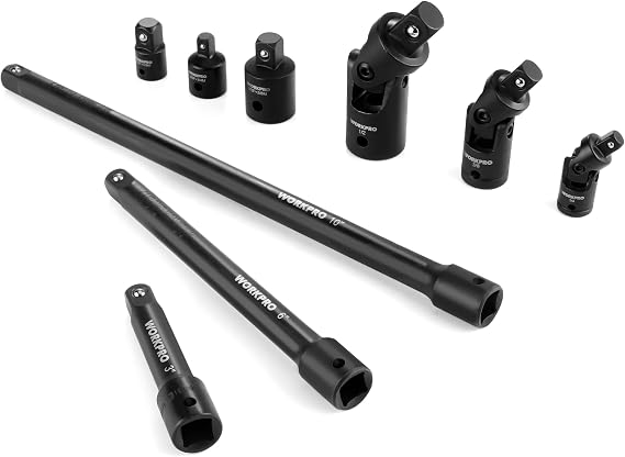WORKPRO 9-Piece Impact Socket Extension Set, 1/4", 3/8" & 1/2" Drive, CR-V