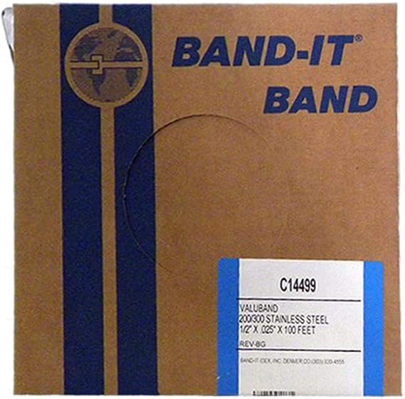 BAND-IT C14499, Valuband 1/2 in x .025 in Stainless Steel Band, 100 ft Roll