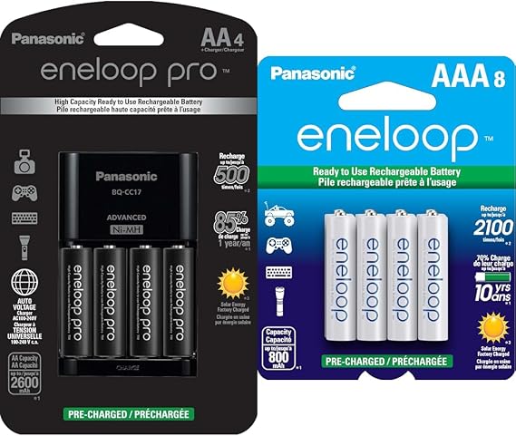 Eneloop Panasonic pro AA 2600mAh Rechargeable Battery 4-Pack AAA 800mAh Rechargeable Batteries 8-Pack Bundle