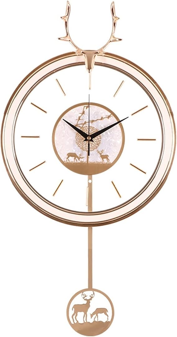 Wall Clock,New Chinese Style Deer Head Mute Bewing Clock Transparent Dial Restaurant Office Non-Ticking Clocks for Bedroom/a