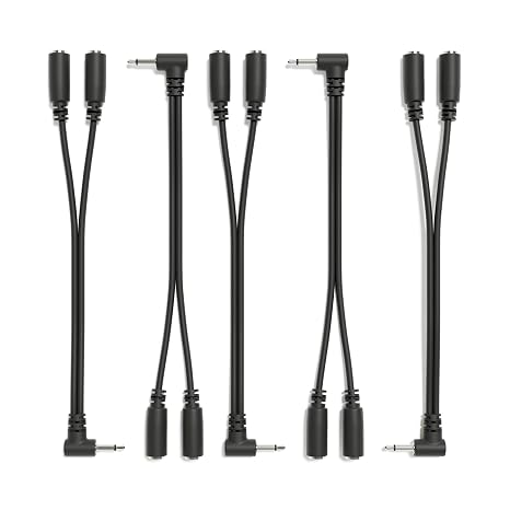 5-Pack - Right Angle Mono Splitter Y Patch Cables - TS 3.5mm 1/8" Eurorack Synth Synthesizer [Black]