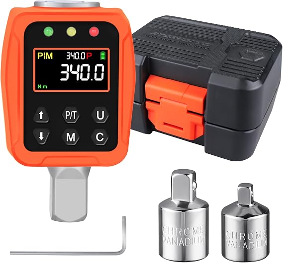 ATsafepro Digital Torque Adapter 1/2" 17-340 Nm,Digital Torque Wrench with Colour LCD Display with Buzzer, 1/4” & 3/8” Adapters for Car & Motorcycle Maintenance