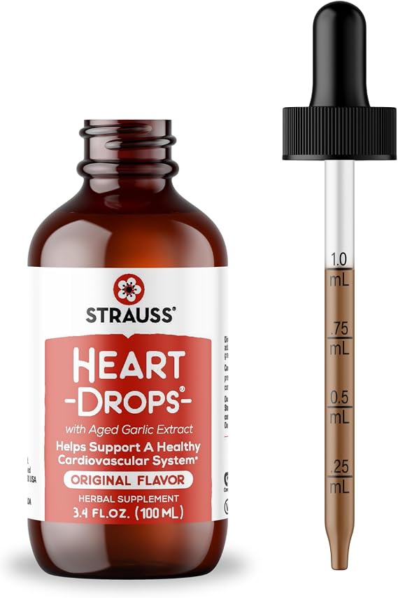 Strauss Naturals Heart Drops Natural Mistletoe & Aged Garlic Extract Heart Health Supplement Helps Maintain Healthy Cardiovascular System Vegan & Non-GMO 100 ml Bottle