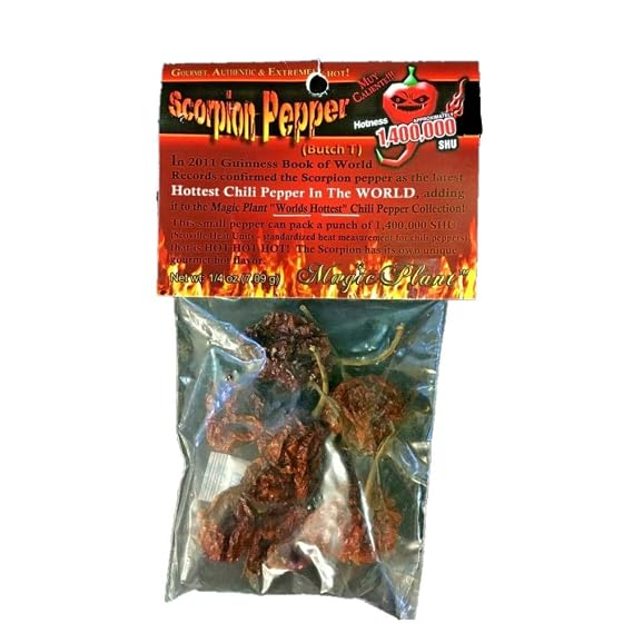 Red Trinidad Moruga Scorpion Pepper Dried Pods by Magic Plant - 0.25 oz, 1.2M2M SHU, Red Hot Whole Dried Chili Peppers for Cooking & Seasoning