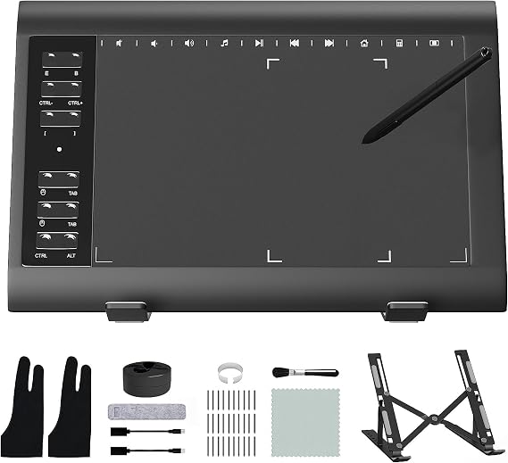 Digital Graphics Tablet 10x6 inches with Battery-Free Stylus,12 Hot Keys,Compatible with Windows,Mac,Android for Artist, Designer, Online Teaching