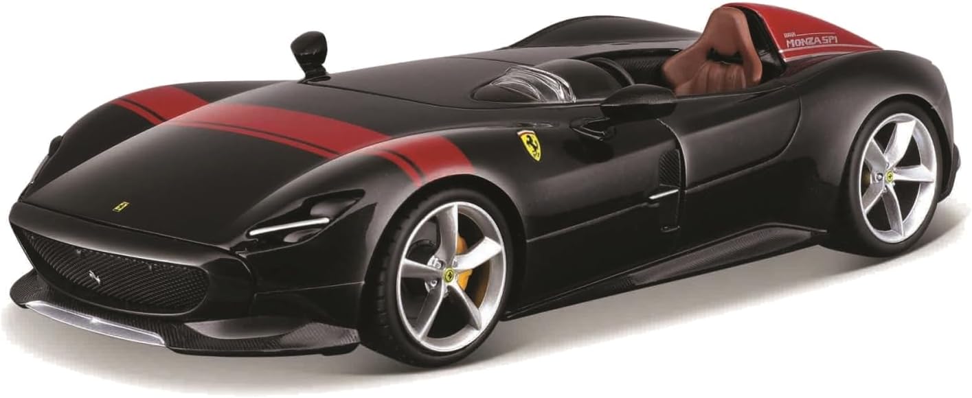 Bburago Ferrari Monza SP1: Modellauto im Maßstab 1:24 Ferrari Race & Play Serie Tür beweglich schwarz-rot (18-26027BK)
