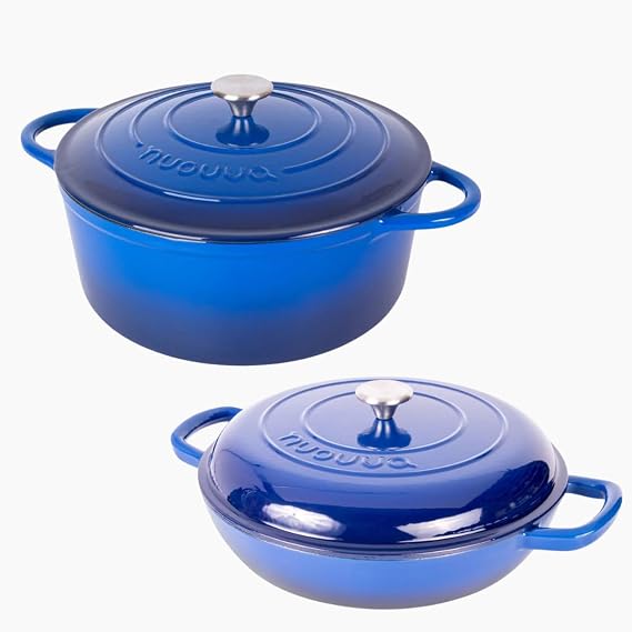 Nuovva Enamelled Cast Iron Dutch Oven Pot with Lid Premium Casserole Dish for Baking, Roasting, Stewing & Everyday Cooking