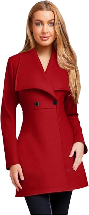XUNZOO Women's Long Trench Coat Tweed Lapel Elegant Slim Fit Double Breasted Autumn Winter Jacket Solid Office Overcoat