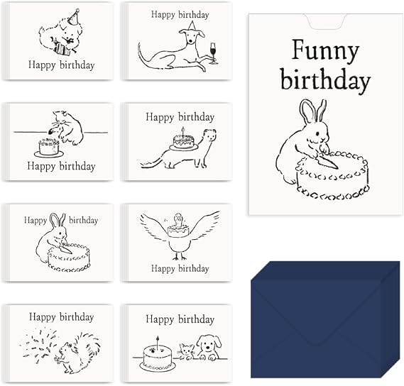 Monolike Message Funny birthday Card - Mix 40 Mini Single cards, 20 envelopes Package