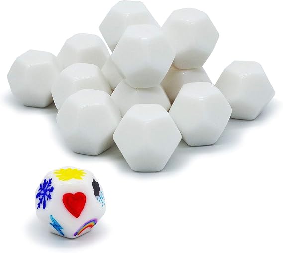 15 pcs D12 White Blank dice 25 mm for Board Games, Teaching and DIY