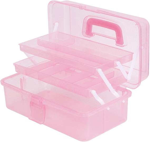 Saim Small Parts Organizer, 3-Layer Storage Box with Fixed Compartments, Ready-to-Use Portable Makeup & Hair Accessories Case, Craft Organizer for Girls Teens College Dorm - Light Pink