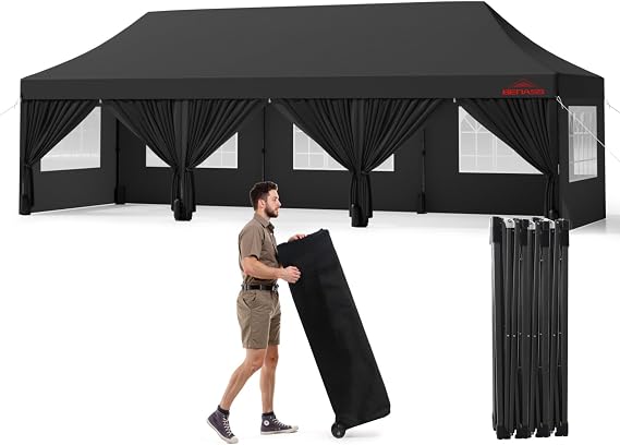 10x15 Heavy Duty Commercial Pop Up Canopy with Sidewalls, Khaki