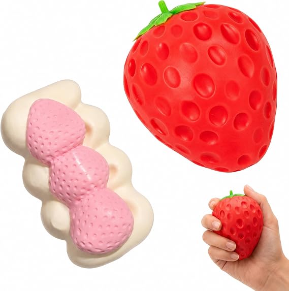 2PCS Giant Strawberry Squishy, Office Desk Stress Relief Tool, Focus Assistance Decor, Squeeze Ornament for Work and Study, Portable Anxiety Relief Accessory