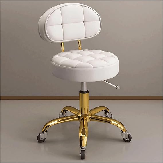 Adjustable Rolling Stool w/Back Support & Wheels Round Hydraulic Swivel Stool Chair Metal Titanium Gold Counter Work Stool for Beauty Salon Spa Tattoo Massage