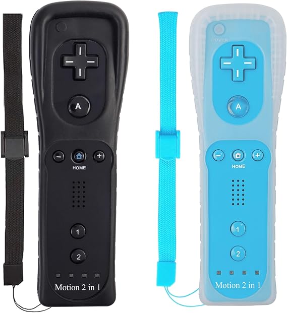 Wii Remote Controller (2 Pack) with Motion Plus Compatible with Wii U Console - Shock Function (Black+Blue)