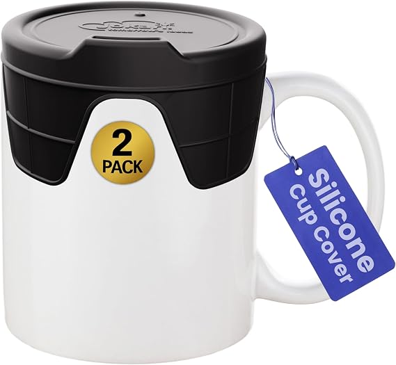 Jokari Silicone Cup Cover 2 Pack Stretch Fit Spill-Proof Coffee Mug Lid