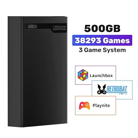 500GB Game Console HDD with 3 Game Systems, Retro Game Console with built in 38293 Games, Emulator Console with 50+ Game Emulators, Plug and Play Video Game Console for Win OS PC