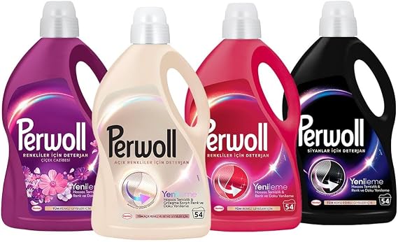 Perwoll Hassas Sıvı Çamaşır Deterjanı 4 x 3L (195 Yıkama) Siyah + Renkli + Beyaz + Çiçek Cazibesi