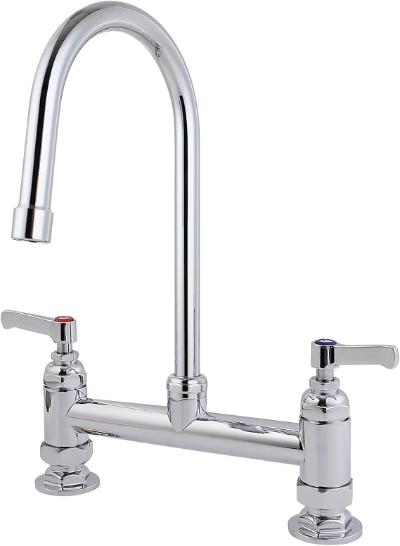 Commercial Kitchen Tap,7" Brass Dual Temperature Faucet,Adjustable Foot Kitchen Sink Faucet with 6" Swing Nozzle