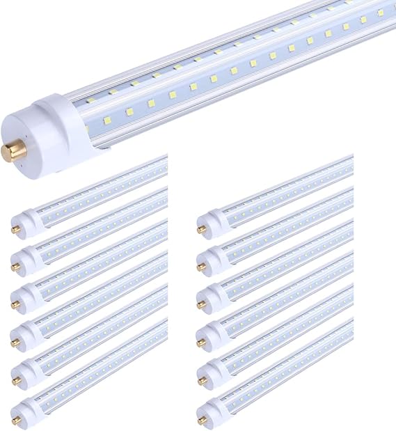T8 V Shaped 8FT LED Tube Light,Need Bypass Ballast,65W Single Pin FA8 Base, 7800LM, 5000K Daylight White 8 Foot (Replace150W Bulbs),Dual-Ended Power AC 85-277V 12 Pack