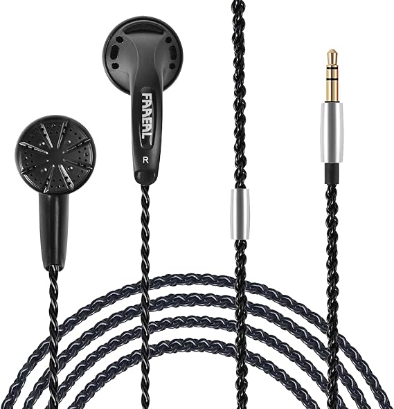 Wired Earphone Snow-Lotus 1.0 in Ear Earphones,64 Ohm Clear Detailed Balanced Sound Flat Head Earbuds,HD Bass Driven Audio,3.5mm Wired HiFi Music in-Ear Headset (Black)