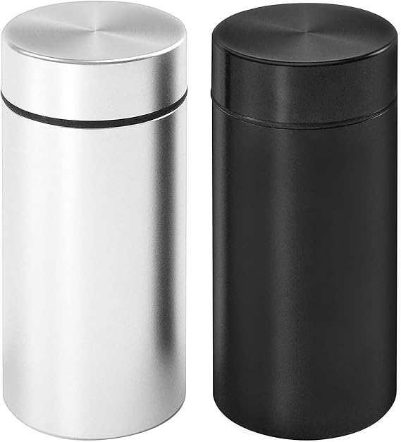 OZCHIN 2 PCS Aluminum Storage Jar Portable Airtight Smell Proof Container Bottle Multipurpose Storage Container for Spices, Coffee & Teas (Black + Silver, 80 ml)