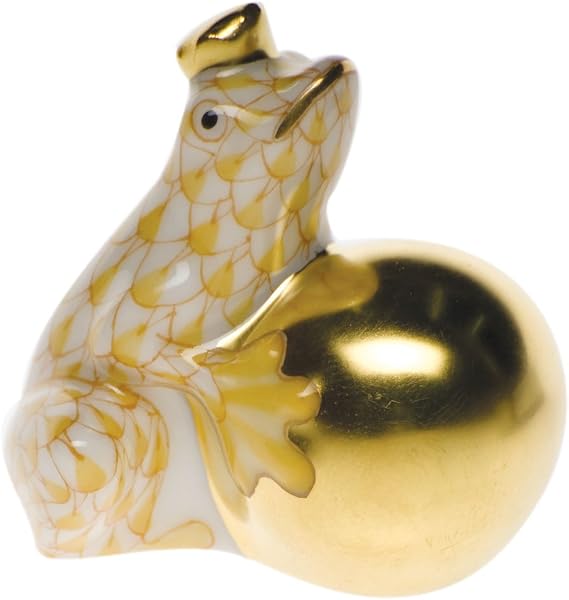 Herend Frog With Crown Figurine Butterscotch Fishnet