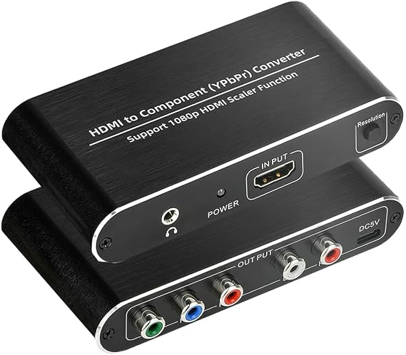 HDMI to Component Converter with Scaler Function, HDMI to YPbPr 5RCA RGB Scaler Adapter V1.4 with R/L Audio Output Support for MacBook TV Blu-Ray DVD PS4 DVD, PSP, Xbox 360,Amazon Fire TV
