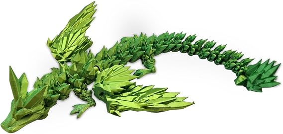 3D Printed Articulated Dragon Toy - 40cm Long with Expandable Wings & Vibrant Gradient Colors - Flexible Fidget Sensory Figure for Kids & Adults (Green)