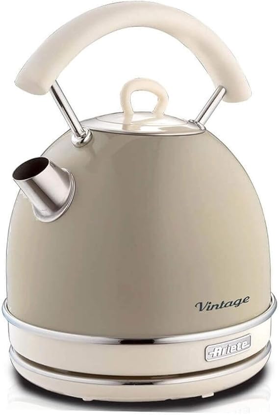 Ariete Vintage Dom Su Isıtıcı Bej 2877/03 - Retro Kettle, 2000 Watt, 1,7 Litre, Kablosuz 360° Dönebilen Taban, Su Seviye Göstergesi, Çıkarılabilir Kireç Önleyici Filtre