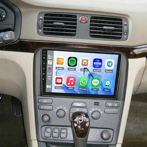 9 Inch Double Din Car Stereo Radio for Volvo S80 2004 2005 2006 2007 2008 | IPS Touch Screen Head Unit with Wireless Carplay Android Auto,GPS WiFi Bluetooth FM/RDS SWC AHD Backup Camera Mic,4G+64G