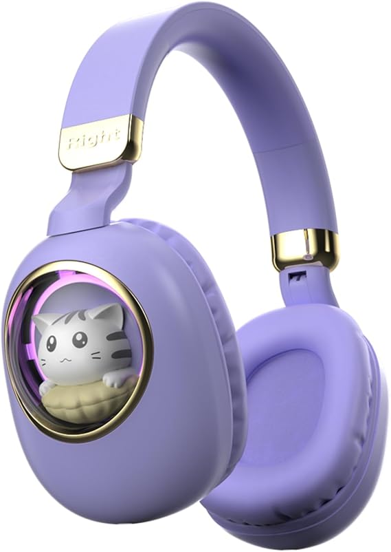 Xmenha Purple Kids Bluetooth Headphones Wired with Microphone for School - Wireless Boy Girls Noise Cancelling Over Ear Bluetooth Headphones Children Headsets for iPad Kindle Airplane Travel Tablet