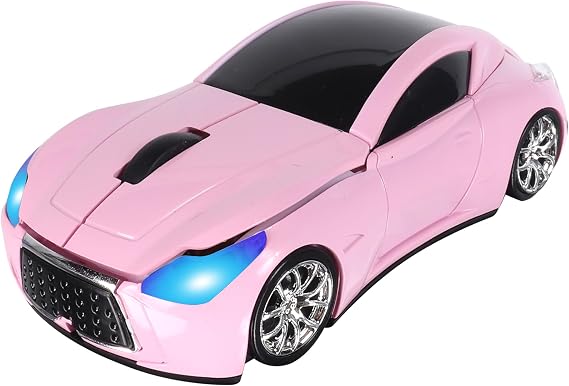 Wireless Car Mouse for Computer Portable Cool Sports Car Shape Cordless Computer Mice with USB Receiver 3 Buttons 1600DPI Optical Lightweight Wireless Mouse for Laptop PC Desktop Travel Gift (Pink)
