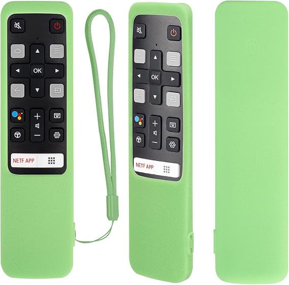 Protective Silicone Remote Case for T-CL RC802V FMR1 FNR1 Smart Voice Alto 6+ Remote, Shockproof, Washable and Skin-Friendly, Anti-Lost Cover with Loop (Glow in Dark Green)