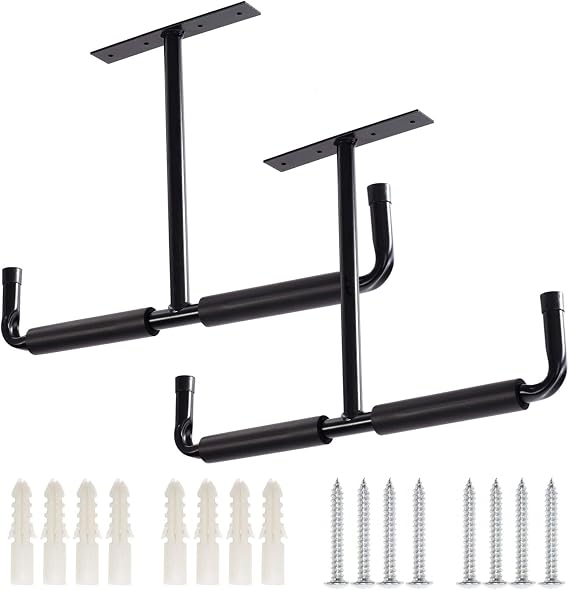 Overhead Garage Storage Hooks, Heavy Duty Ceiling Mounted Garage Utility Hanging Rack for Lumber Bike Tools, Black