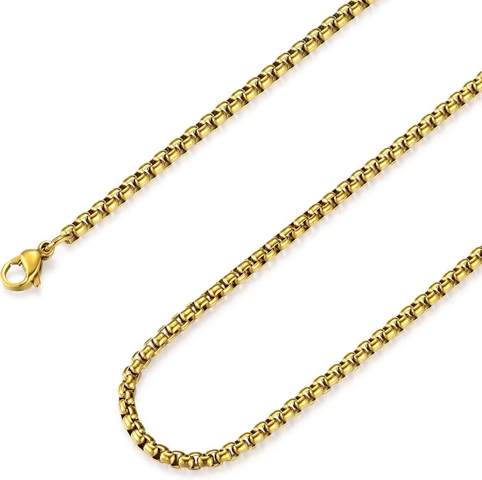 Stainless Steel Rolo Chain Necklace for Men Women Silver/Black/Gold Square Rolo Chain 2mm/3mm/4mm/5mm Wide 16-30 Inches Length Gift for Boyfriend
