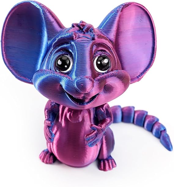 3D Printed Toys Articulated Big Eared Mouse, Fully Poseable Flexible Joints Fidget Toy, Realistic Cute Mouse Figurine, 3D Print Animals Desk Decor Collectible Gift (Blue Purple)