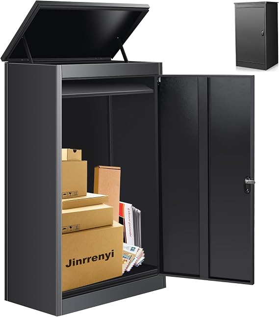 Express Package Delivery Box for Outside, Ultra Large Parcel Drop Boxes with Lock, Waterproof Anti-Theft Parcel Drop Box with Secure Storage for Home Business, Black (24.3 * 18 * 43.5IN)