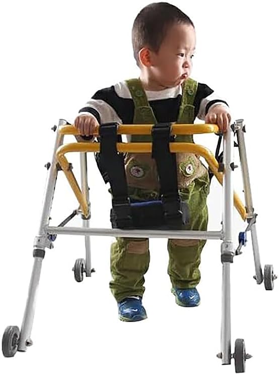 Gait Trainer, Adjustable Child Standing Frame,Folding Four-Wheeled Walker,Height Adjustable Rollator Walker with Wheels,Child Rehabilitation Exercise Trolley(Small)