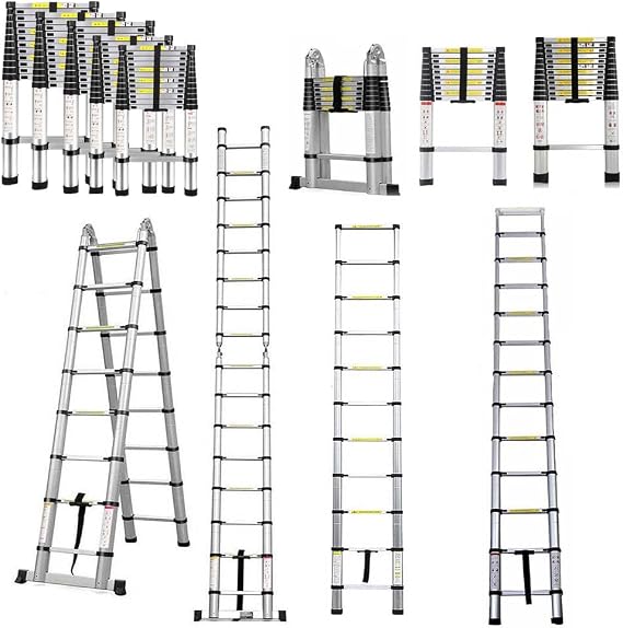 Stainless Steel Telescopic Ladder, 5m (2.5m+2.5m), EN131 Certified, 150kg Resistance, Foldable Loft Ladder with Non-slip Rubber Feet