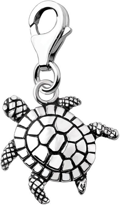 Quiges 3D Sea Turtle Clip On Charm Pendant Silver Plated Women's Jewellery