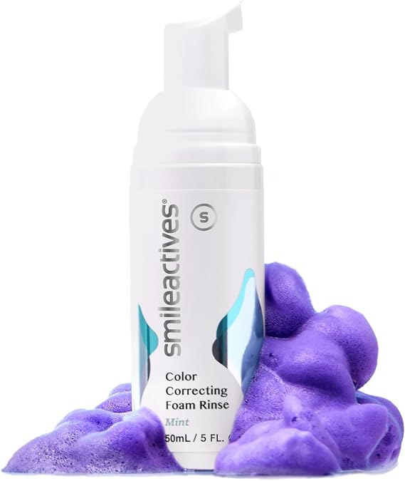 Smileactives Purple Color Correcting Foam Teeth Brightening Booster, Visually Neutralizes Yellow Tones for a Whiter Smile, Fresh Mint Breath, Daily Whitening Support 5 FL OZ