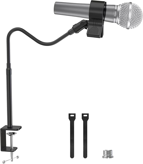 ZealSound Microphone Stand 19inch,Flexible Gooseneck Desktop Mic Stands,Upgraded Microphone Clip Holder for Mics with Outer Diameter 1.03" and 2.59",3/8" to 5/8" Screw Adapter for Blue Yeti and More