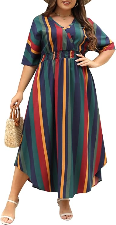Nemidor Women Plus Size Casual Maxi Dress Boho Flared Pocket