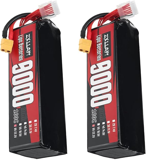 Lithium Battery 22.2V 6S LiPo Battery 10000mAh 9500mAh 9000mAh Rechargeable Batteries 22.2V Drone Batteries with XT60 Connector for 100W to 230W Motors 22.2v9000mAh 100c Pack of 2