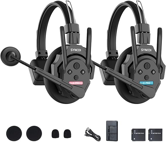 SYNCO XTalk XPro2 Wireless Intercom Headset System (Xpro2 One User) | Antenna Enhanced Signal Reception 2.4GHz Full Duplex Random Master for Team Communication,Movie Shoot,Live Show Stage