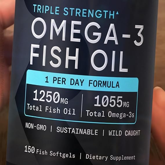 Triple Strength Omega-3 Fish Oil, 150 Fish Softgels - Burp Less - Fish Gelatin