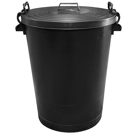 Large 110L Black Plastic Bin with Locking Lid – Heavy Duty Outdoor Storage Container, Clip-lock Lid, Weather Resistant, Strong Handles for Garden Waste, Rubbish & Animal Feed Colour Coded Bin